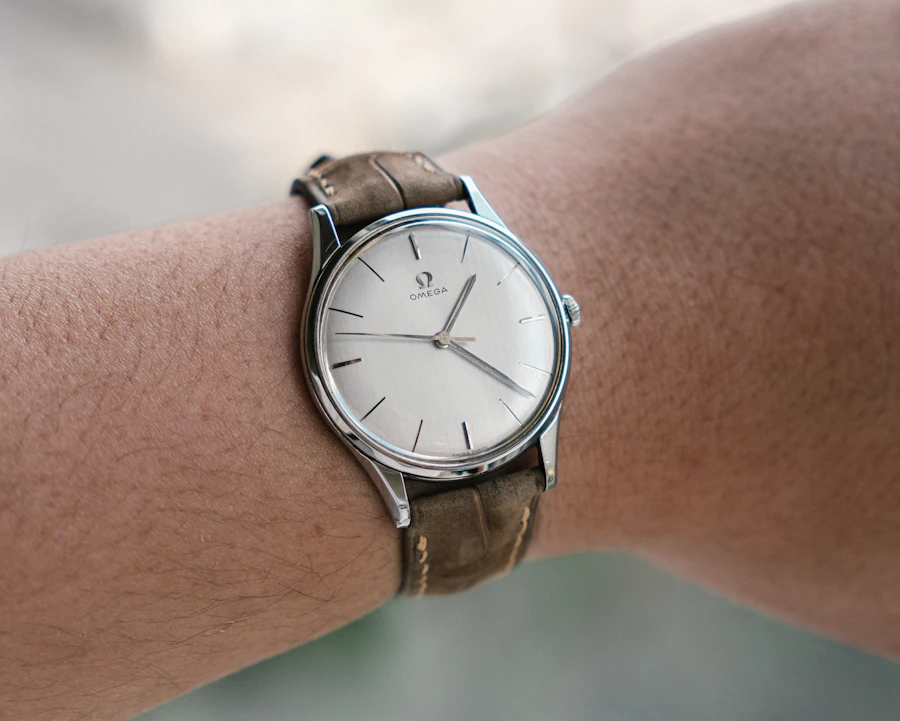 A vintage watch with a leather strap