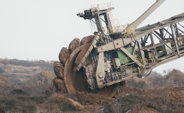 Giant bucket wheel excavator at mining site