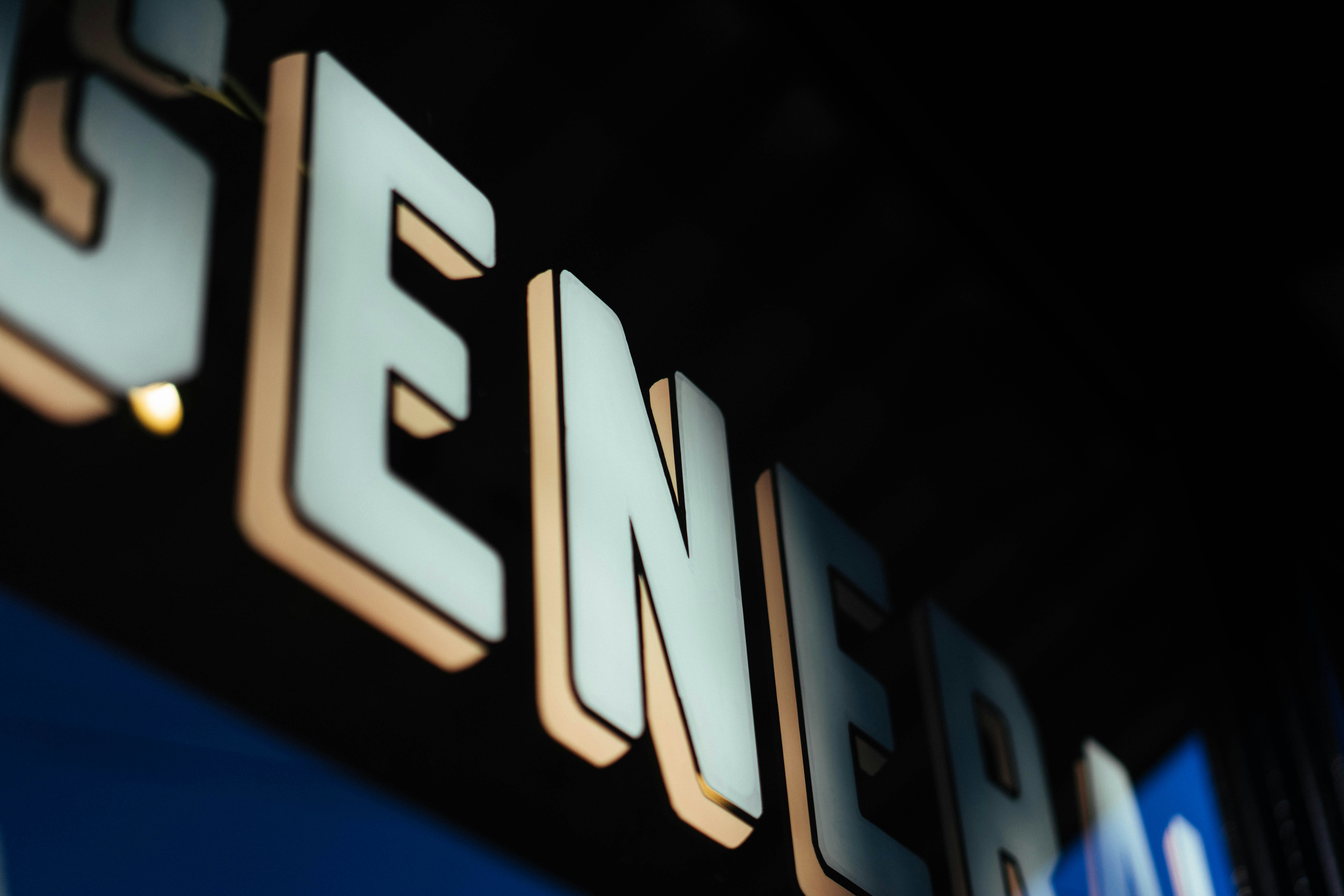 Close-up of illuminated letters spelling gener.