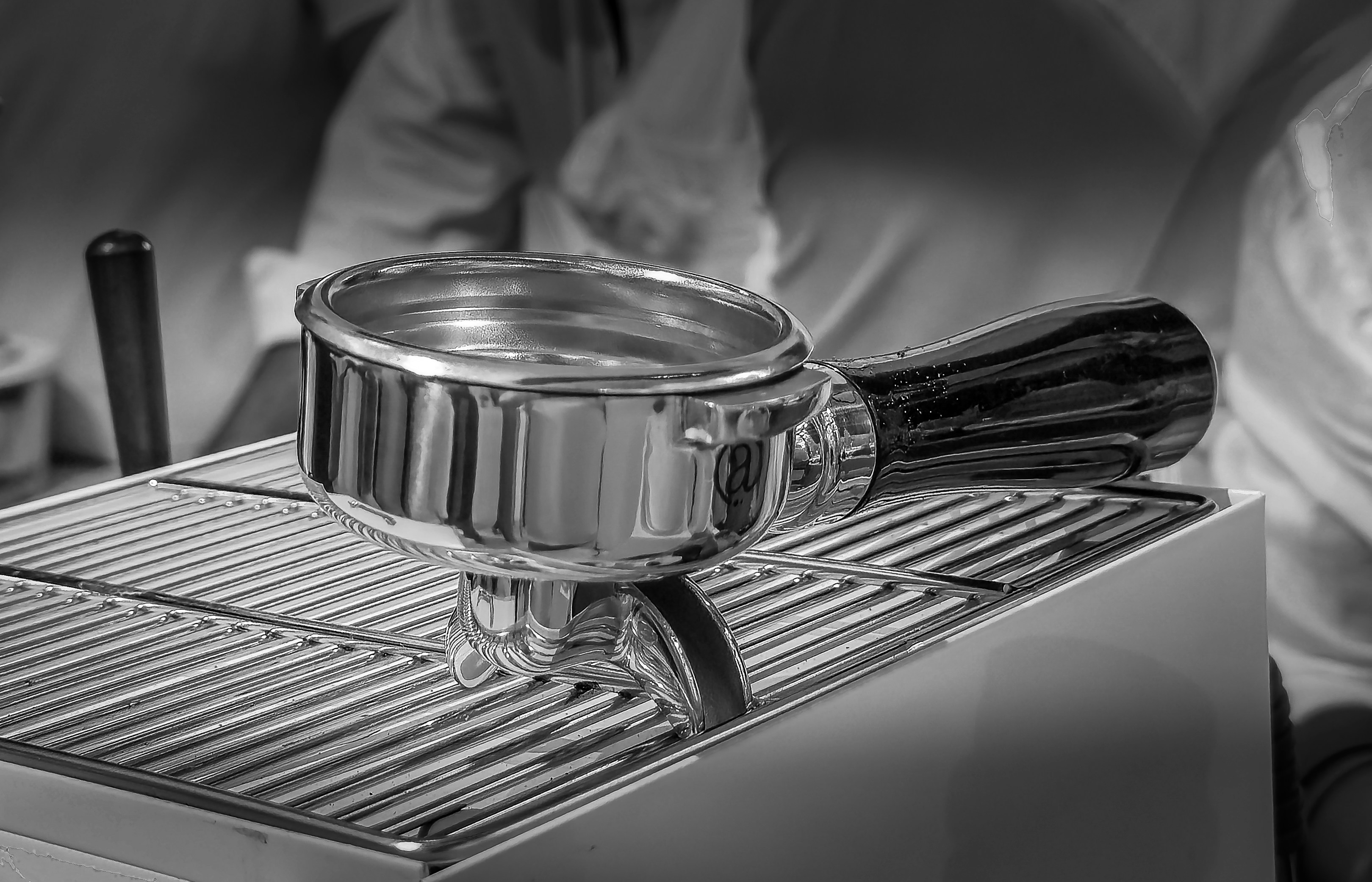 Close-up of an espresso machine portafilter