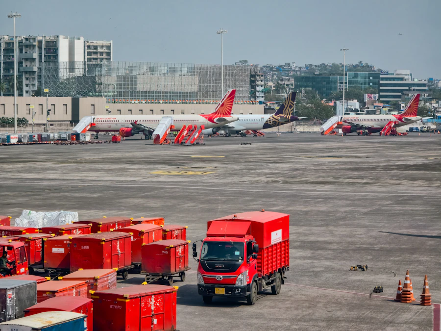 Commercial cargo aircraft at an airport
