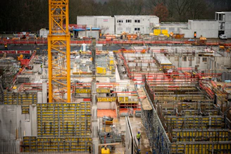 Construction site with crane and building structures