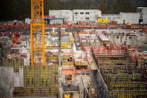 Construction site with crane and building structures