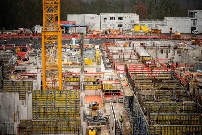 Construction site with crane and building structures