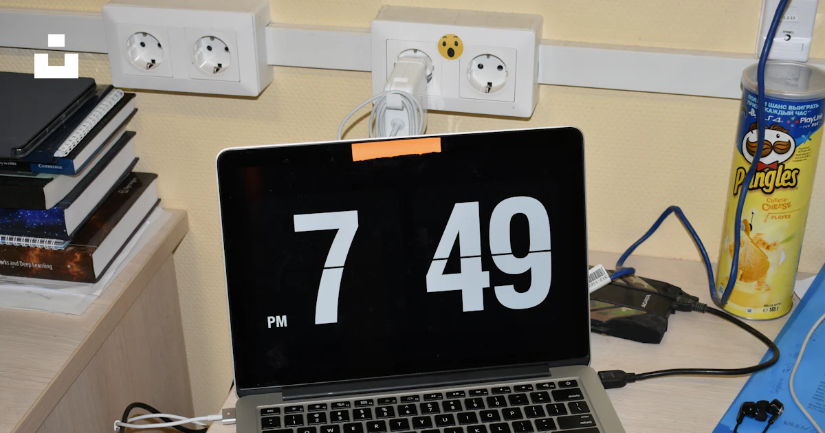 Clock Inside The Computer Laptop displaying a digital clock on a desk. photo – Free Technology ...
