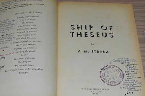 Title page of "ship of theseus" by v. m. straka.