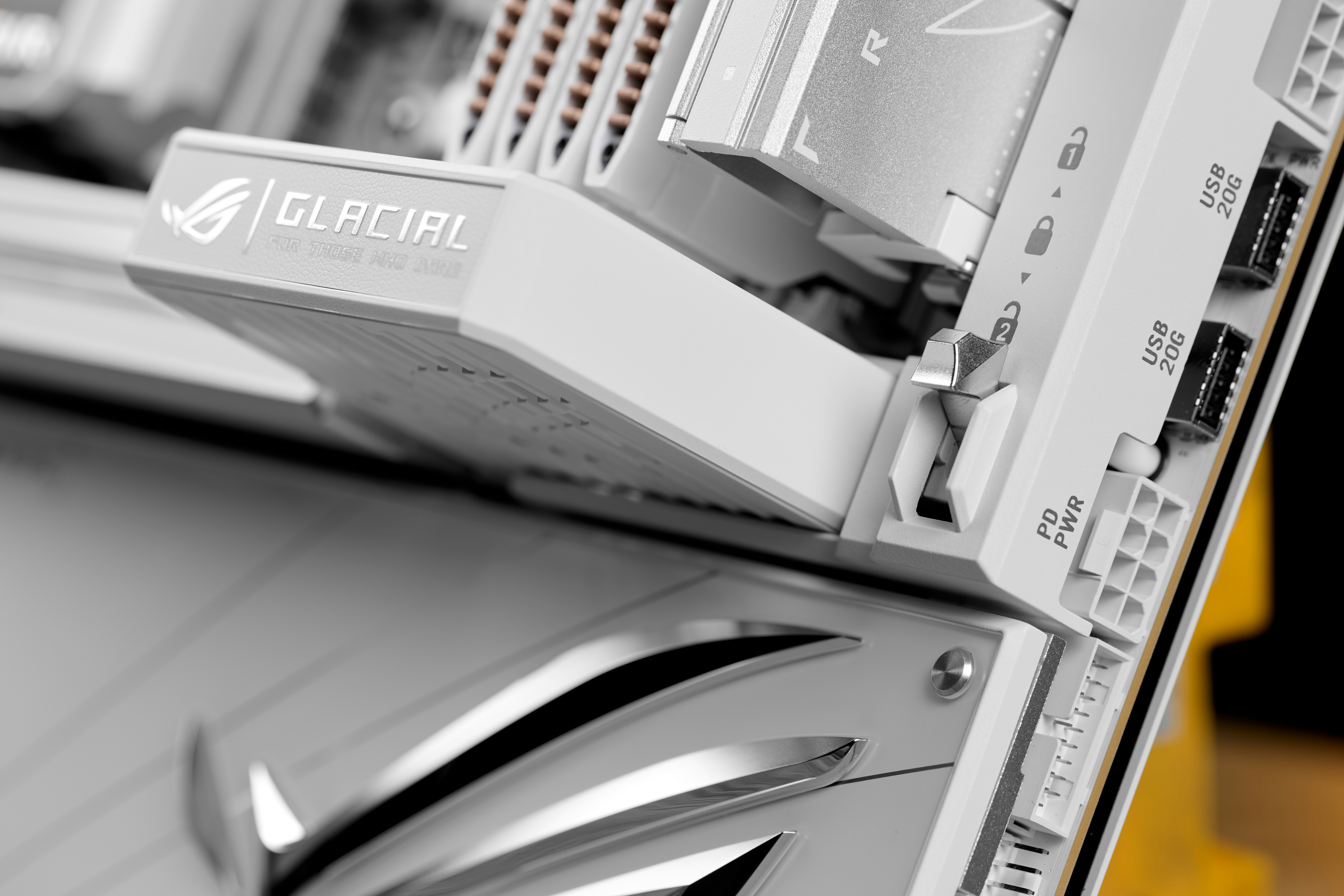 Close-up of a white computer motherboard