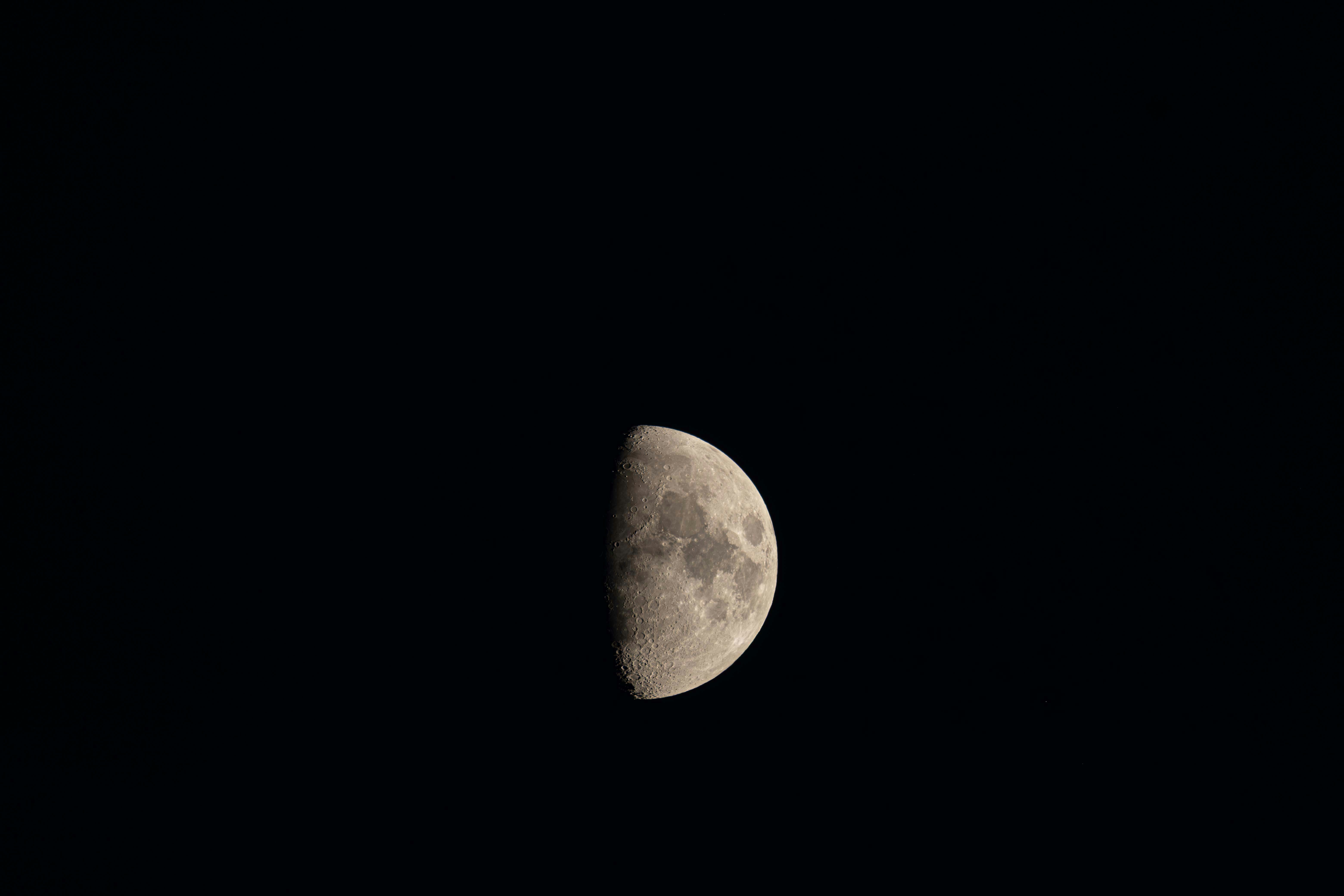 Half moon visible in the dark night sky