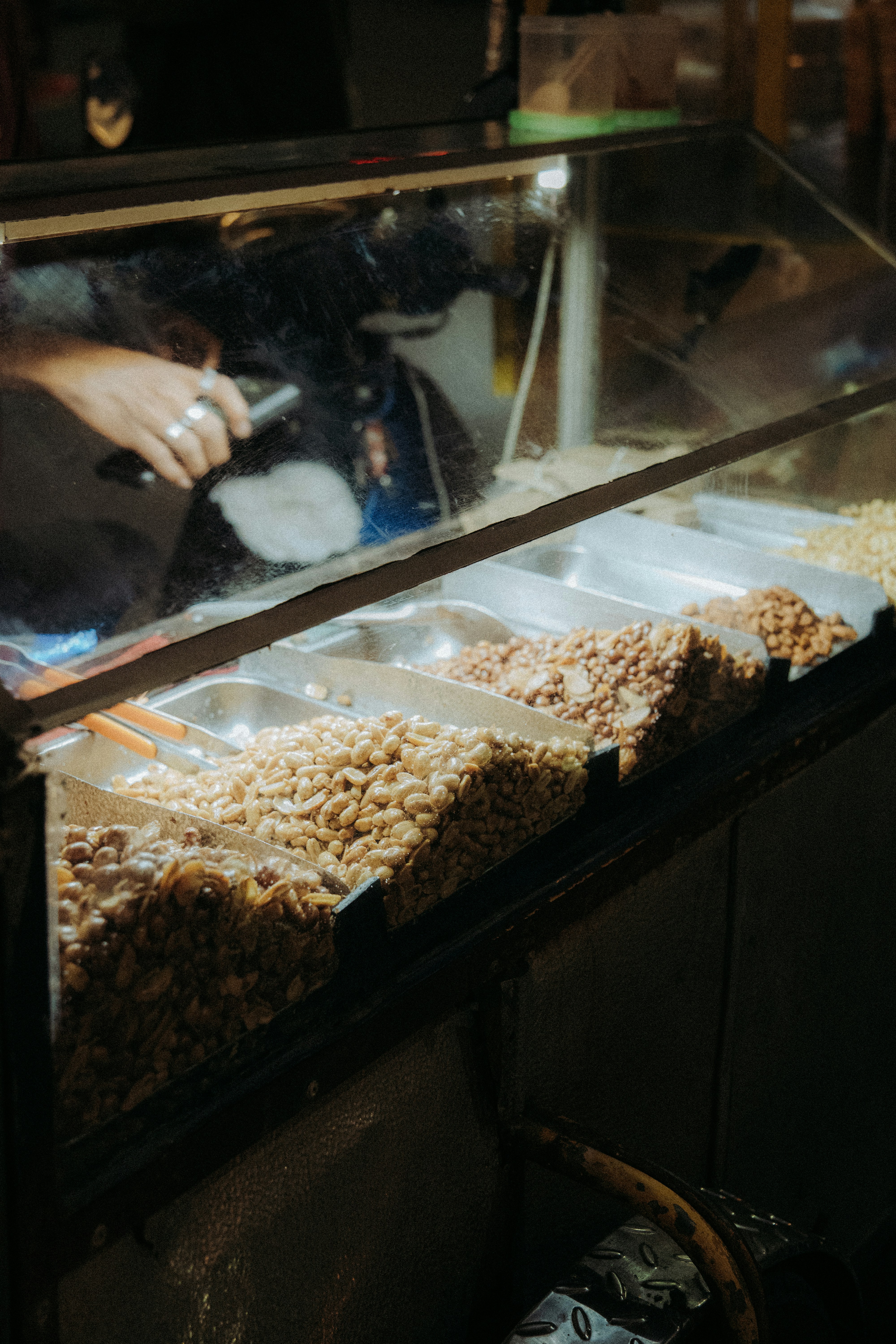 Assorted nuts displayed in a market stall