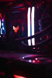 Computer components with red and blue rgb lighting