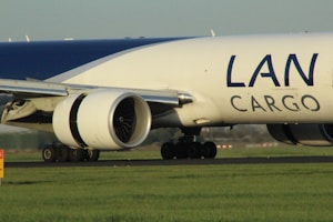 A lan cargo airplane on the tarmac