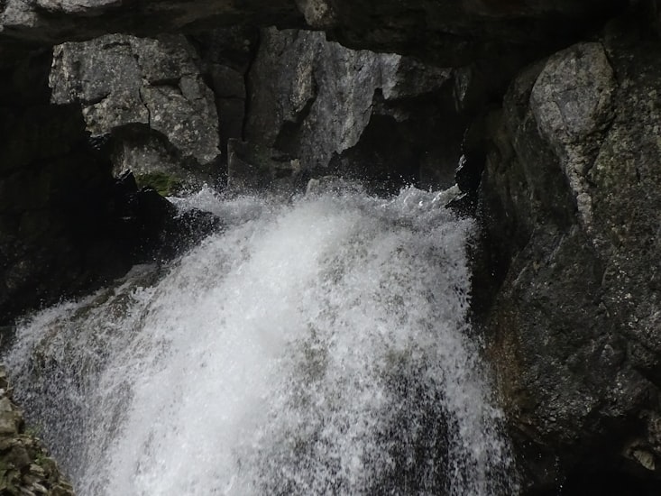 Mossy waterfall and plunge pool at Janet's Foss, Malham