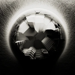 Abstract sphere with geometric interior and textured background