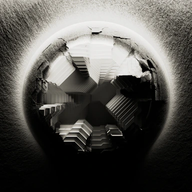Abstract sphere with geometric interior and textured background