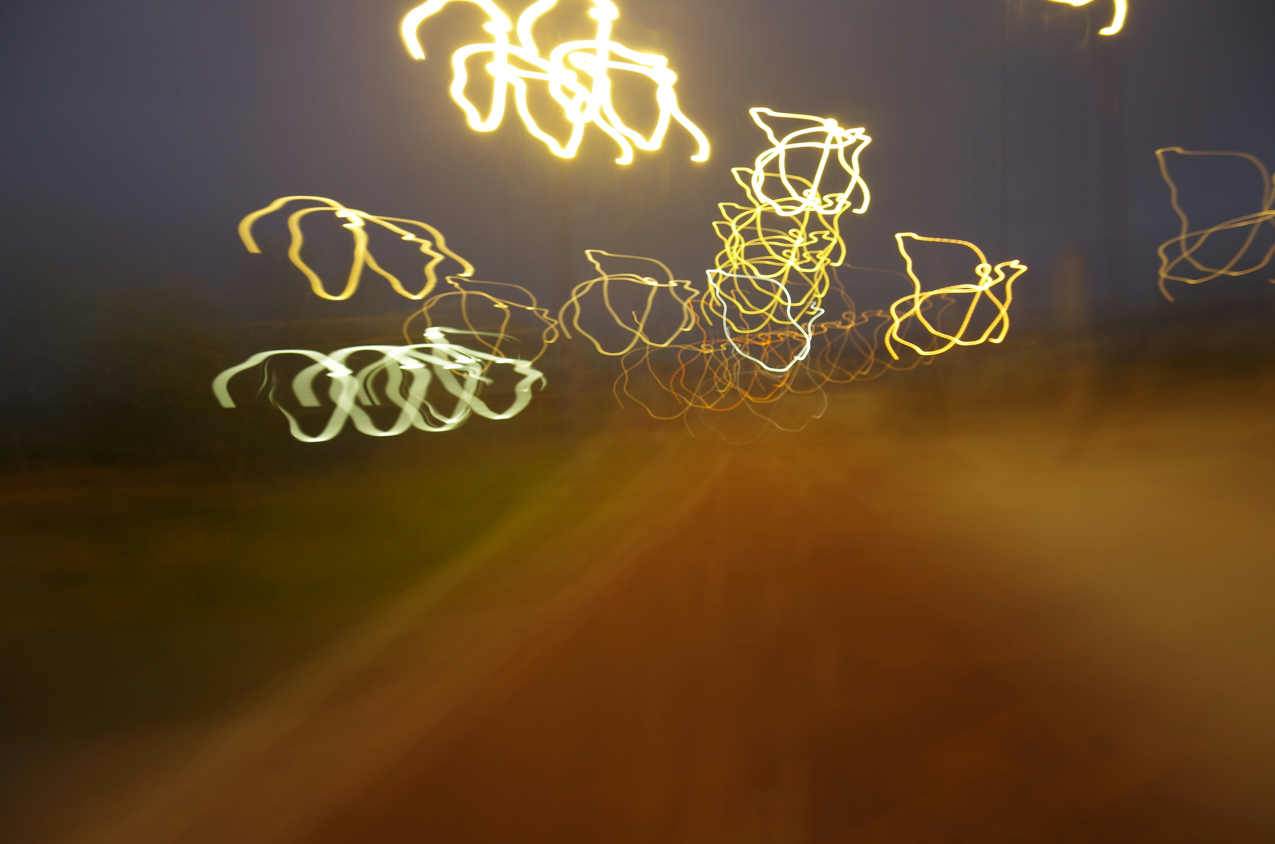 Abstract light trails against a dark sky