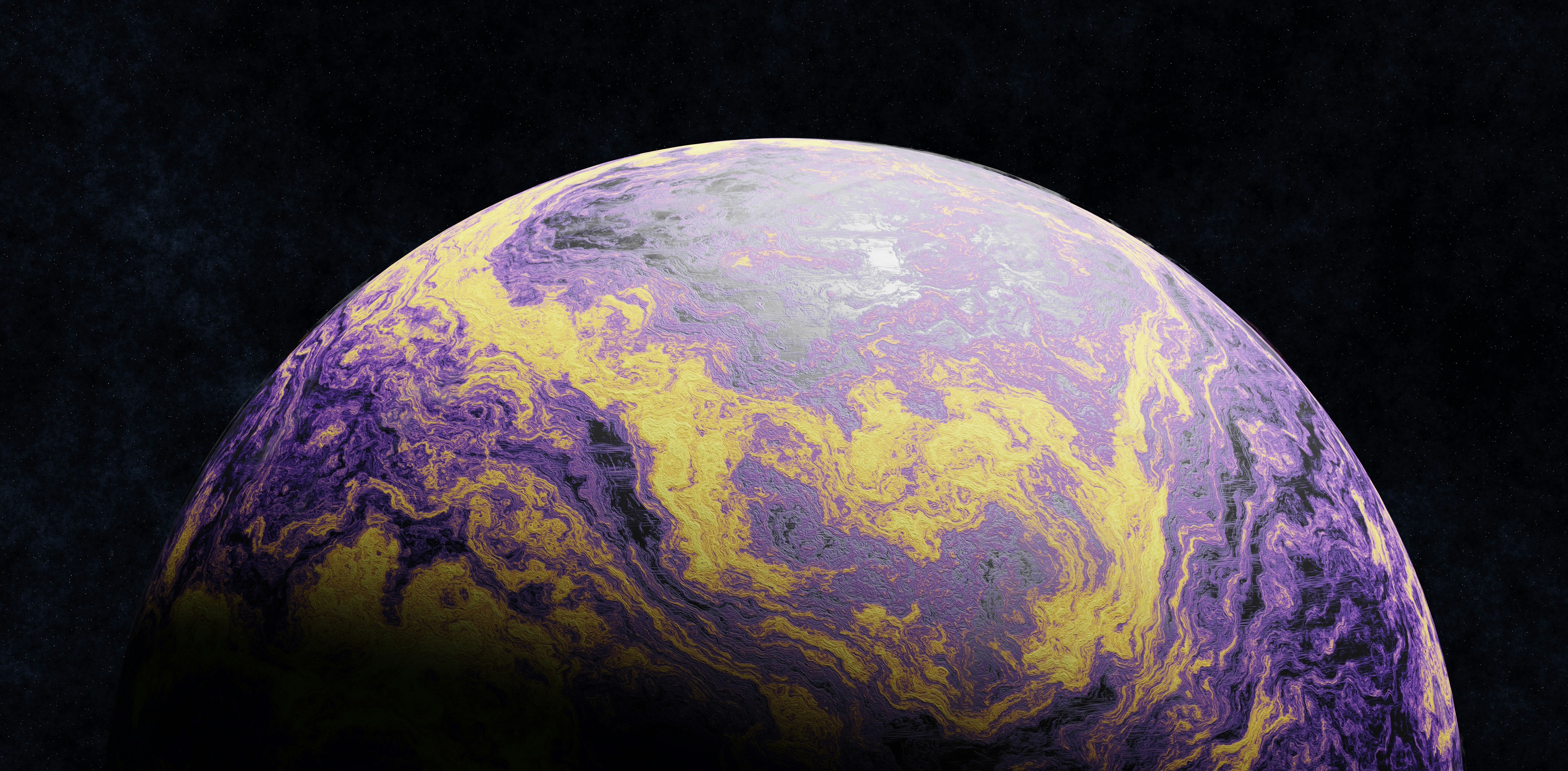 A purple and yellow planet in outer space