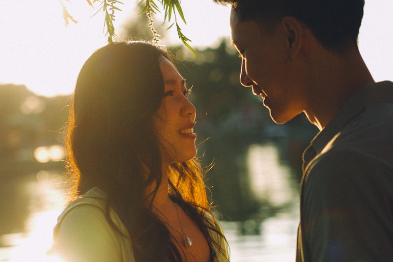 Romantic couple by the water