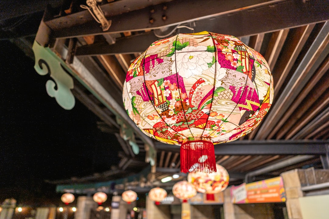 Traditional Chinese street with lanterns at night