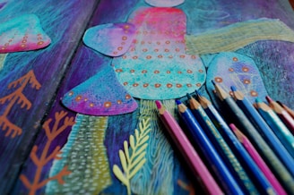 Colorful abstract art with colored pencils on a table