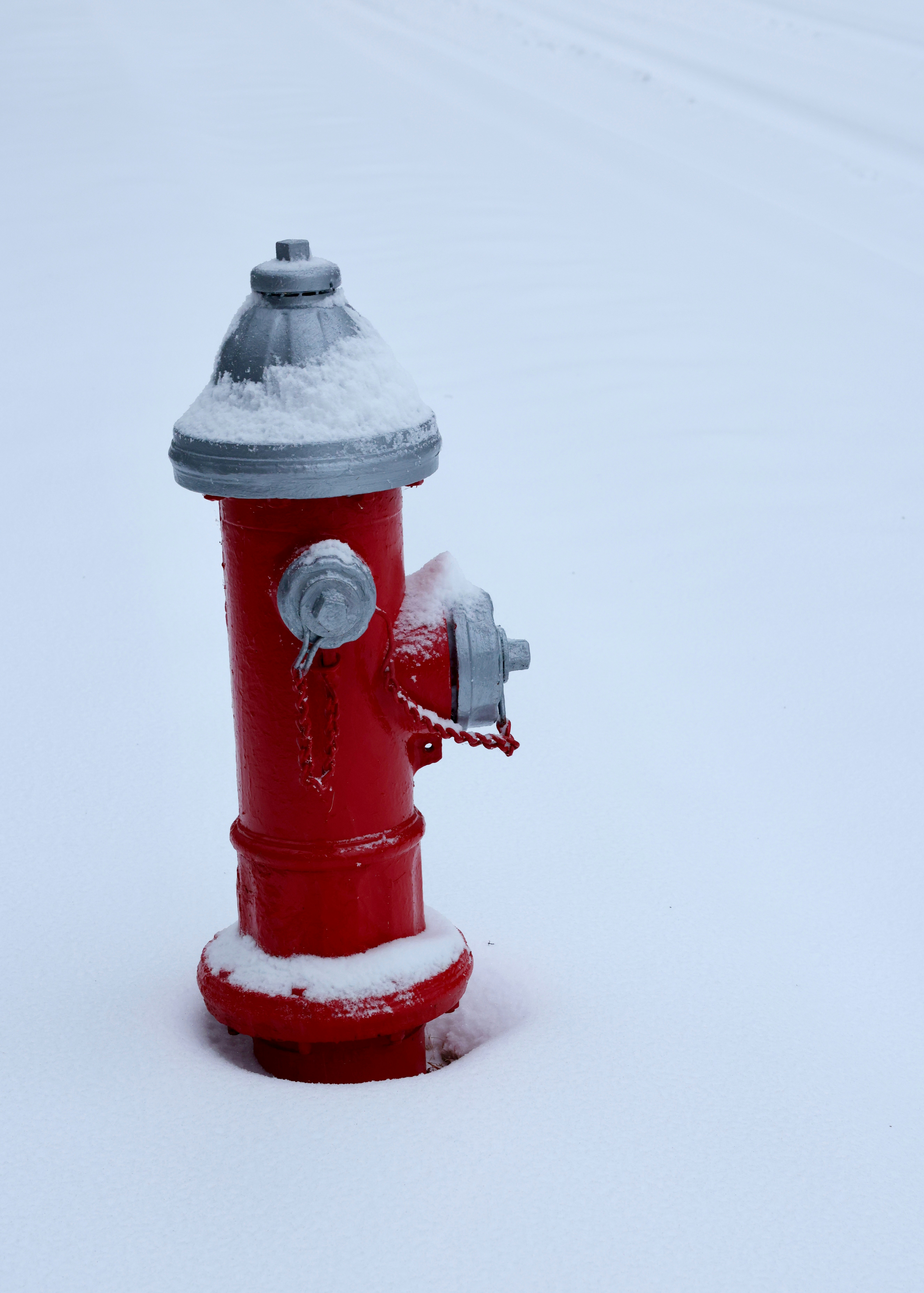 A red fire hydrant covered in snow