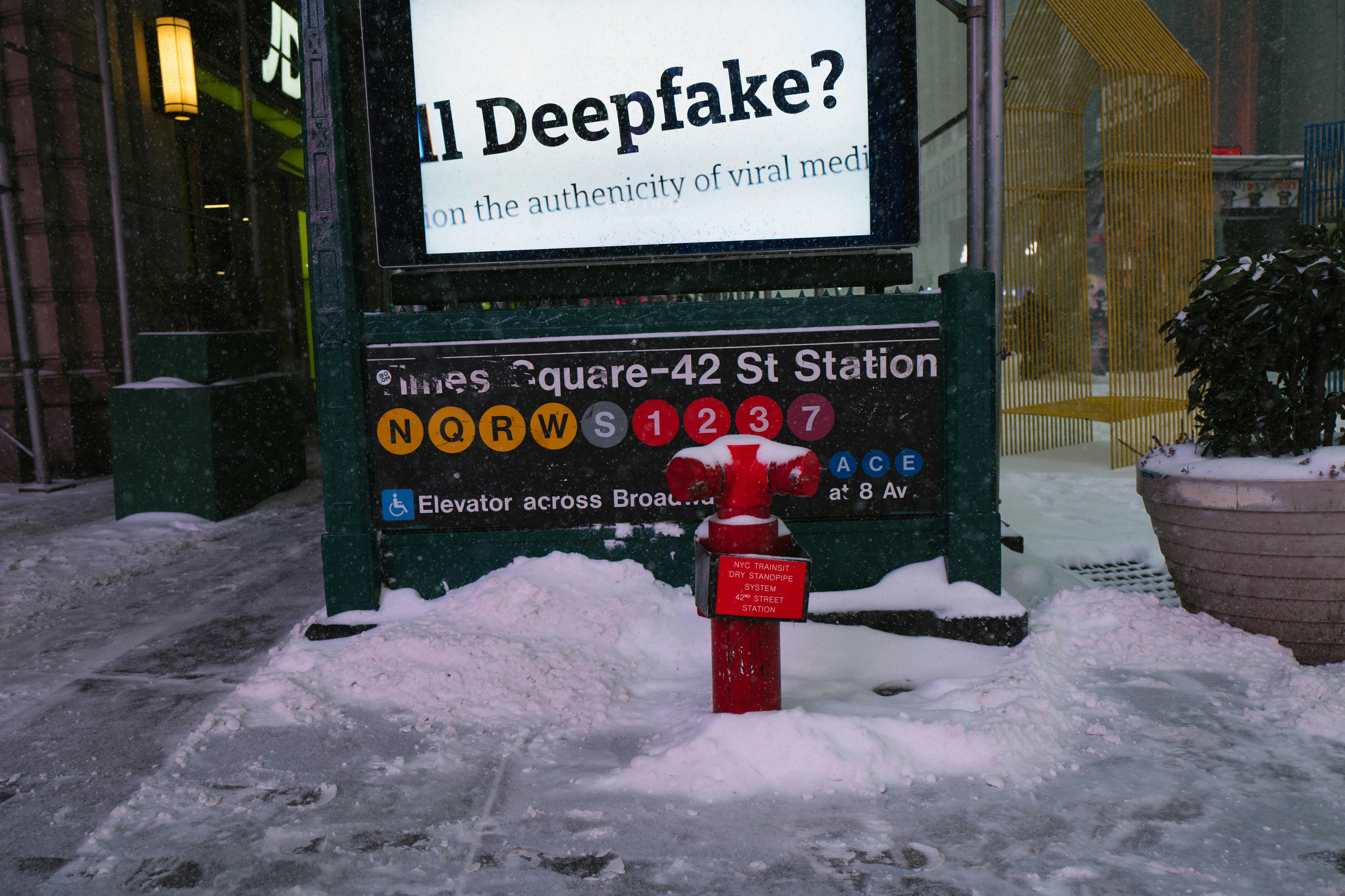 Times square-42nd street subway station covered in snow