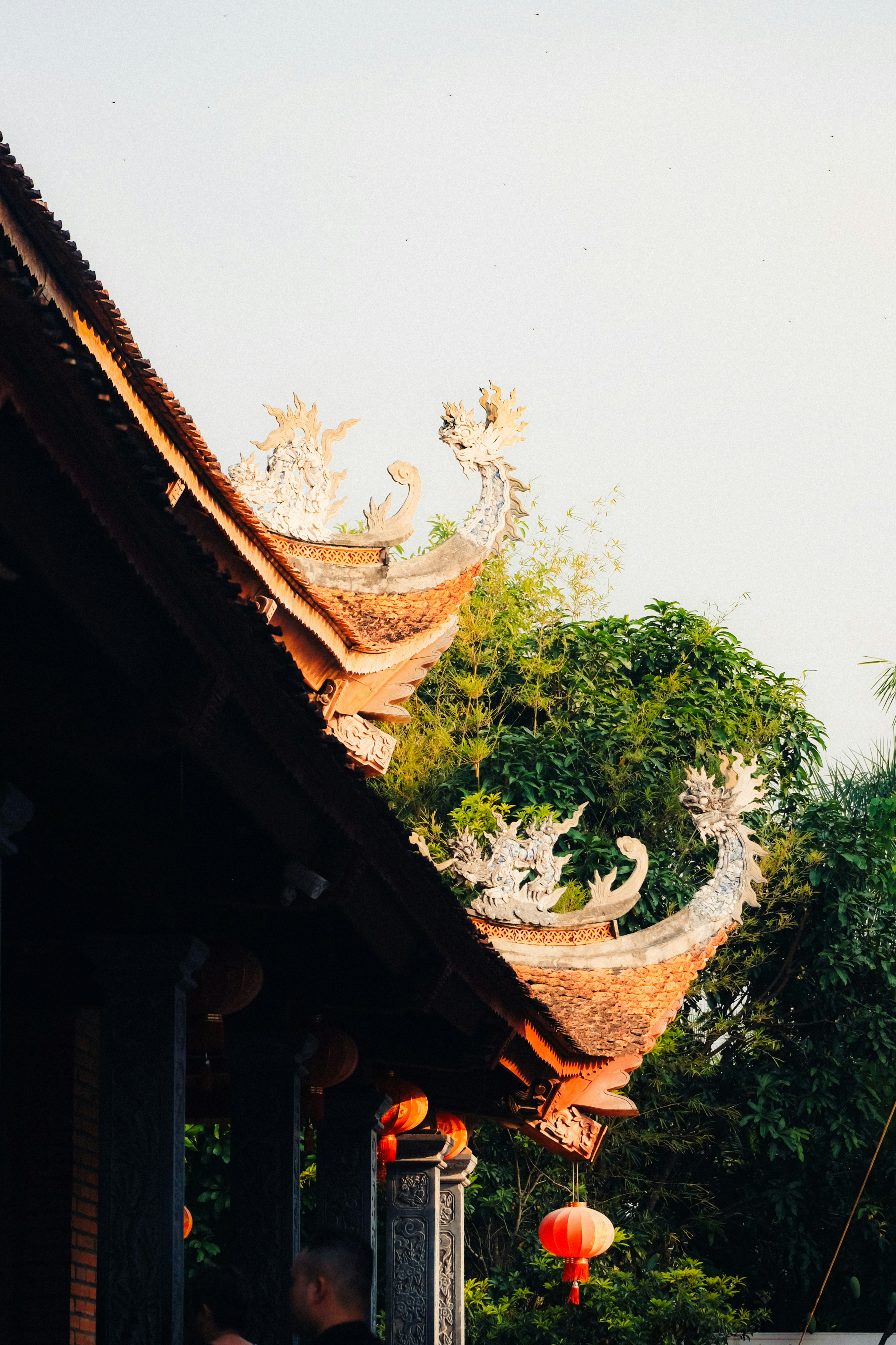 전통 건물의 화려한 용 지붕 장식