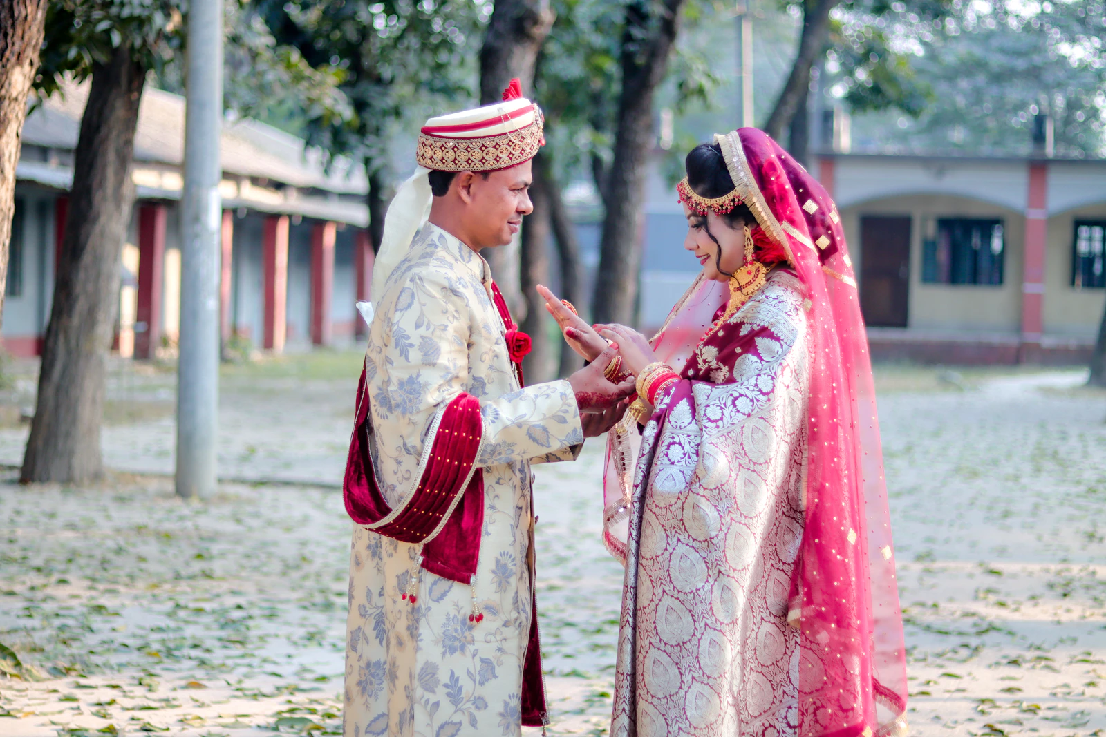 A couple during an outdoor ceremony.