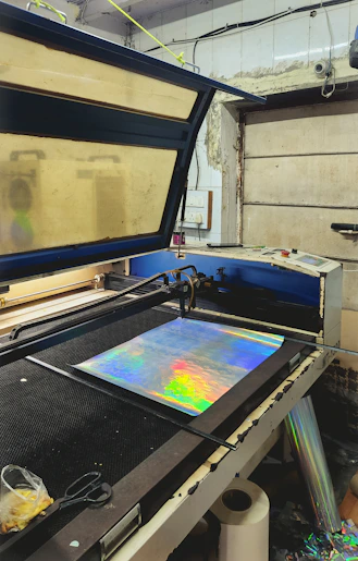Laser cutter working on holographic material