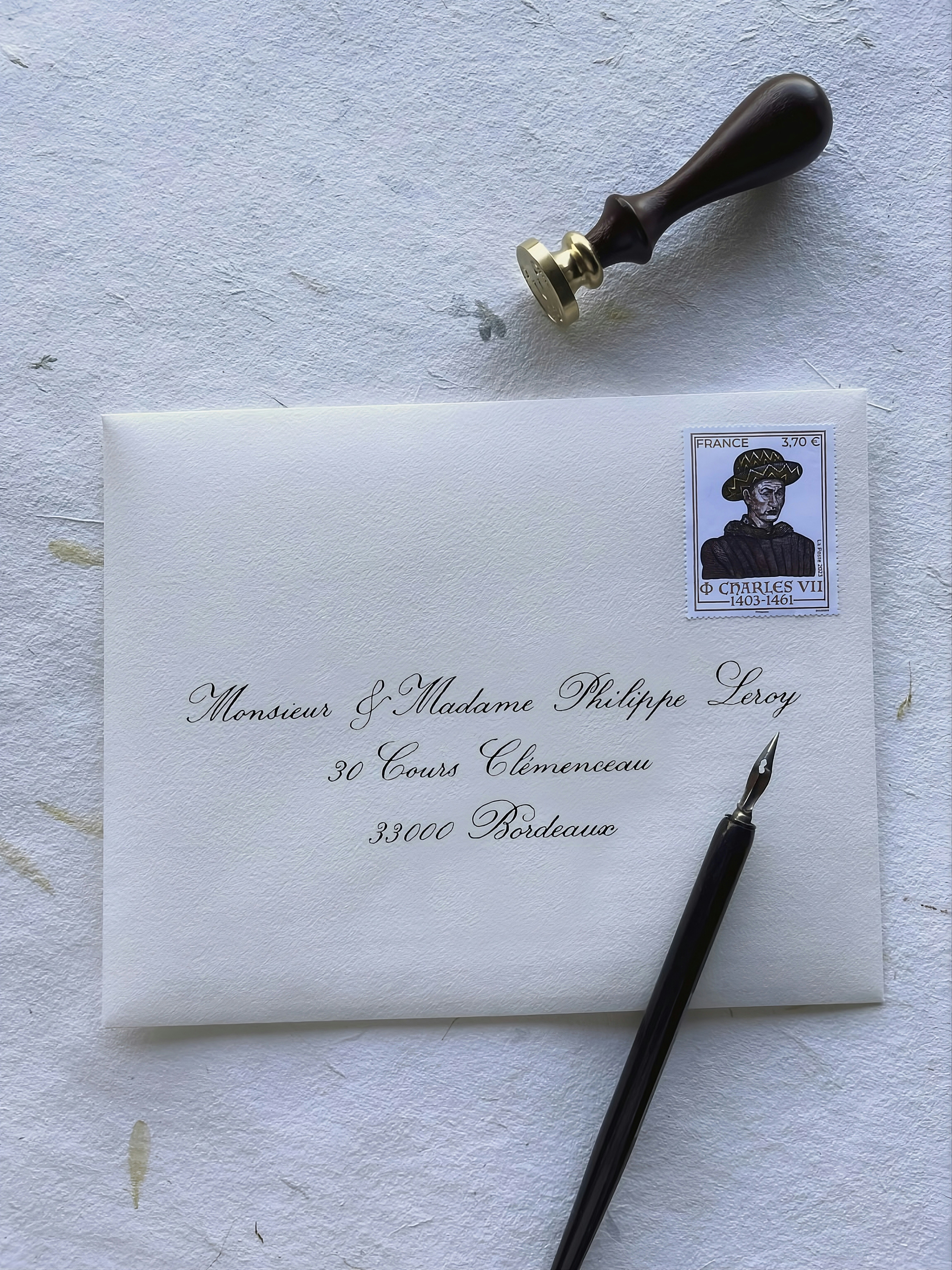 Envelope with calligraphy, stamp, and sealing wax