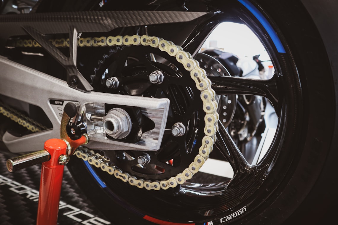 Motorcycle chain and sprocket detail