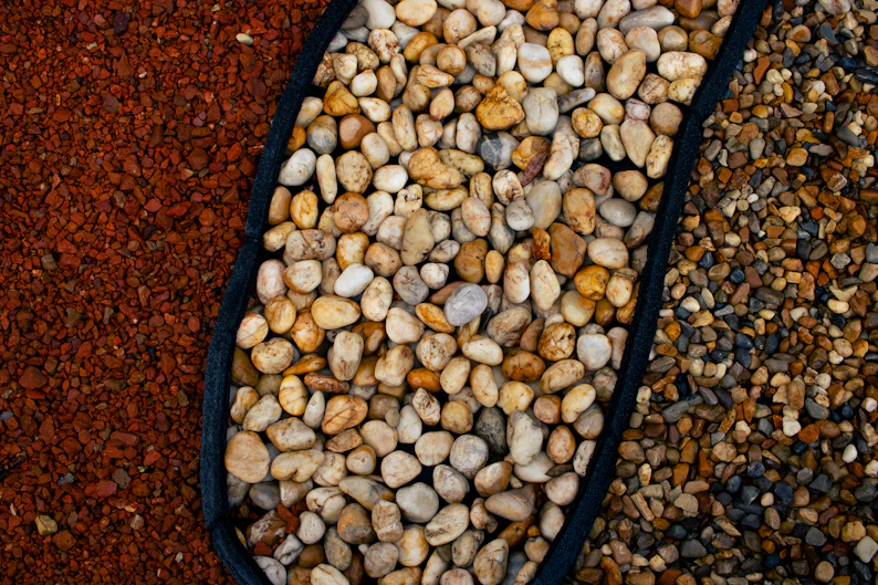 Three different types of gravel and pebbles