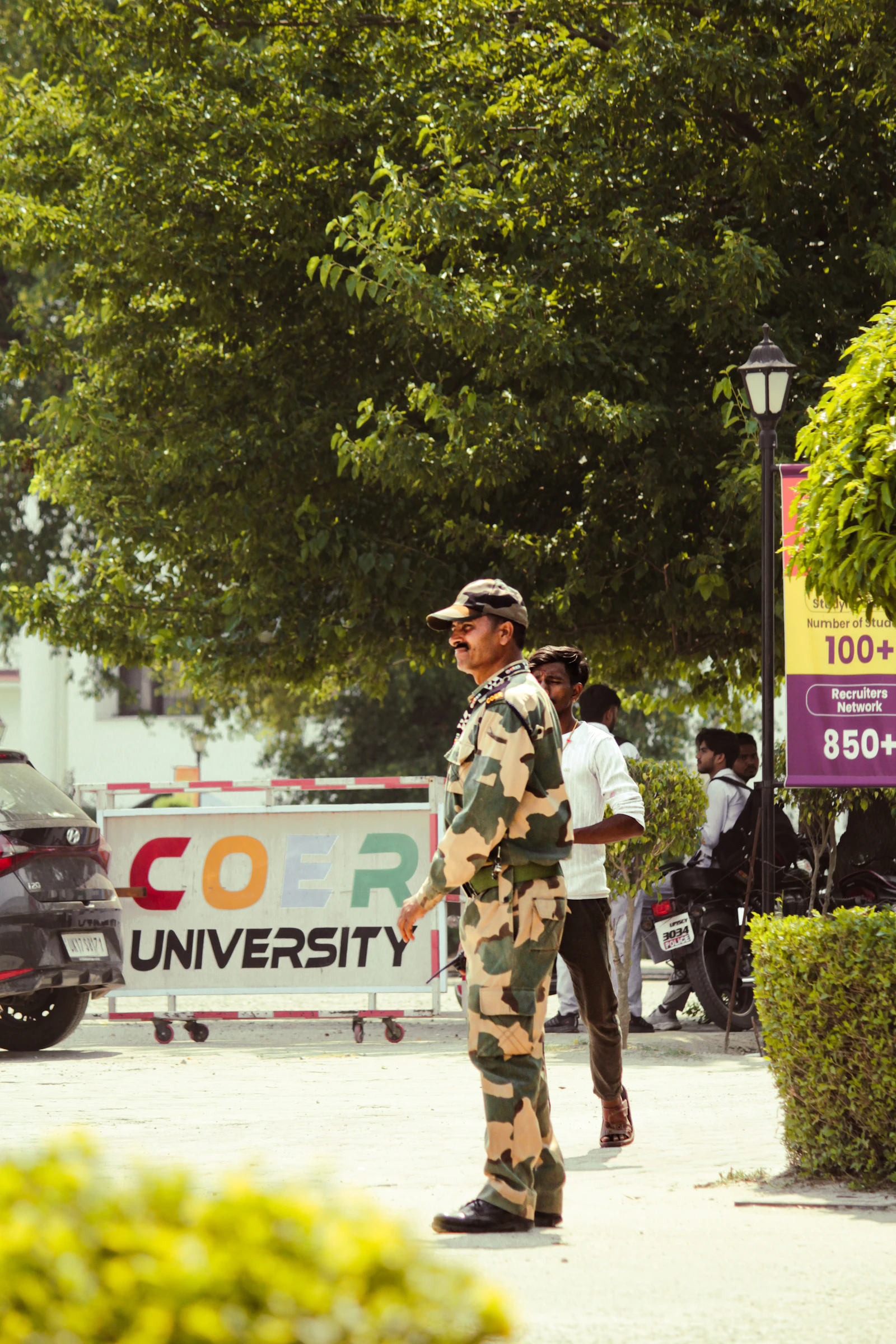 Guard posted at a campus entrance