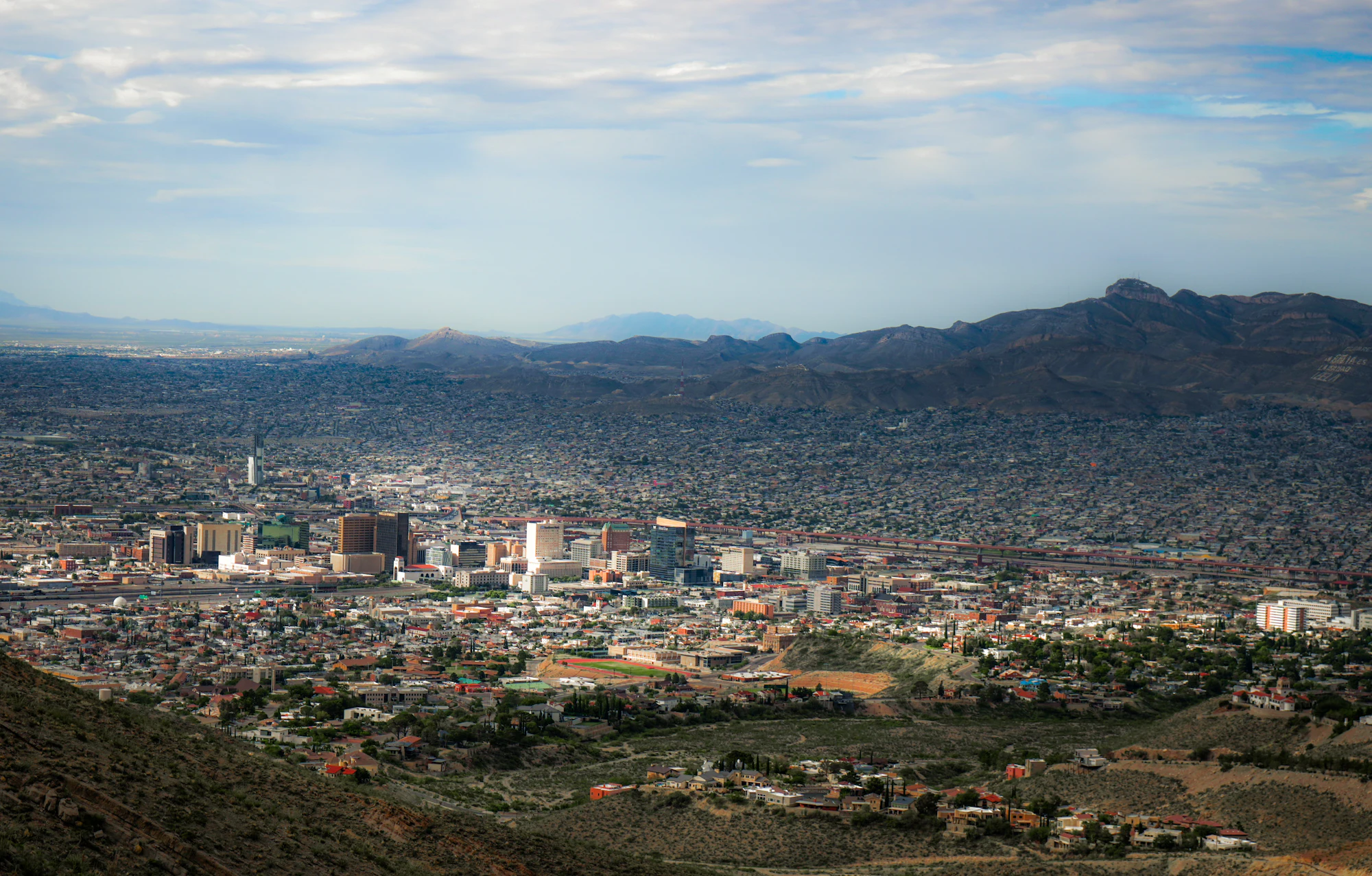 El Paso, Texas, looking across downtown toward the Franklin Mountains