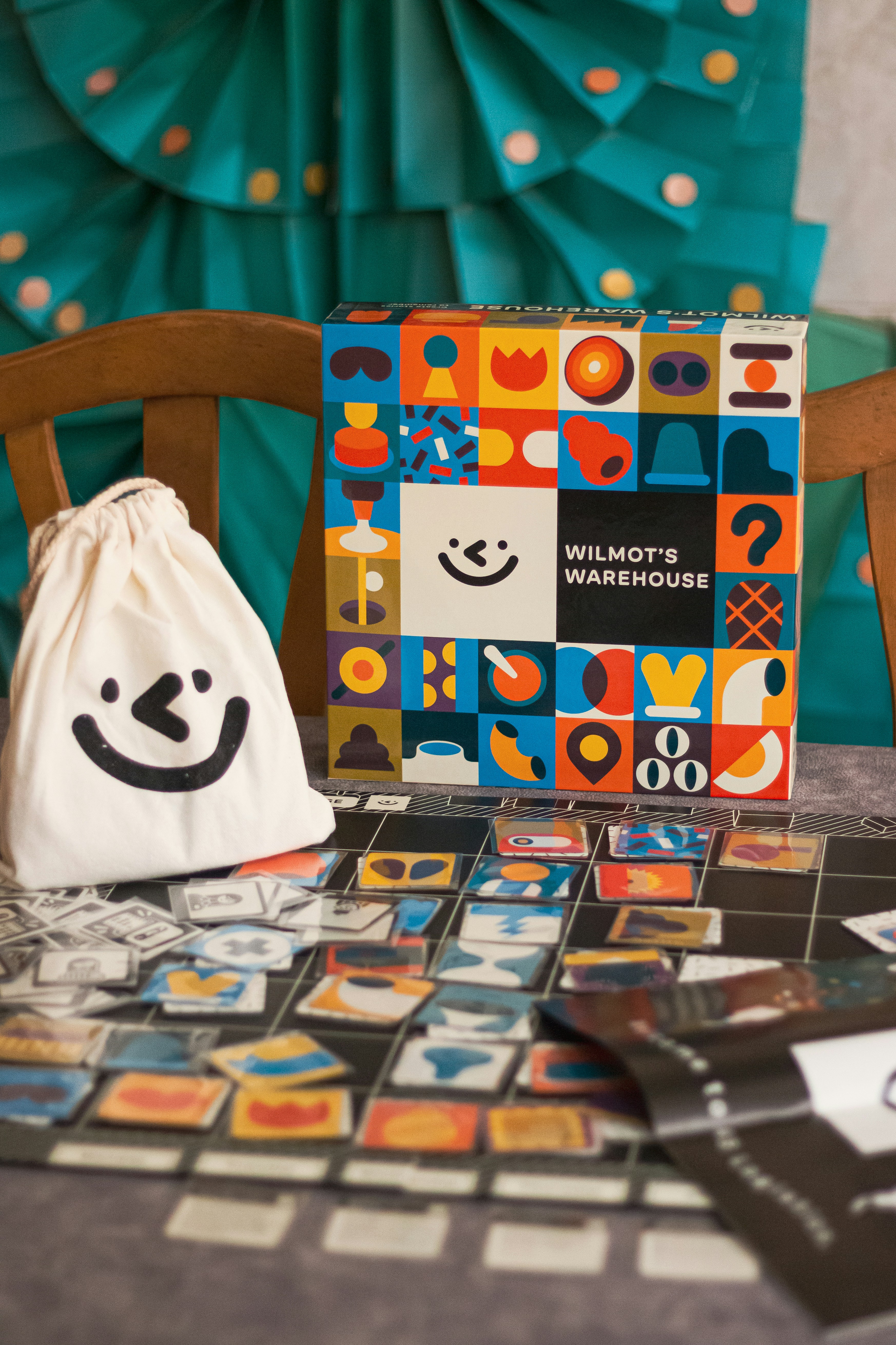 Wilhot's warehouse board game with pieces and playing pieces