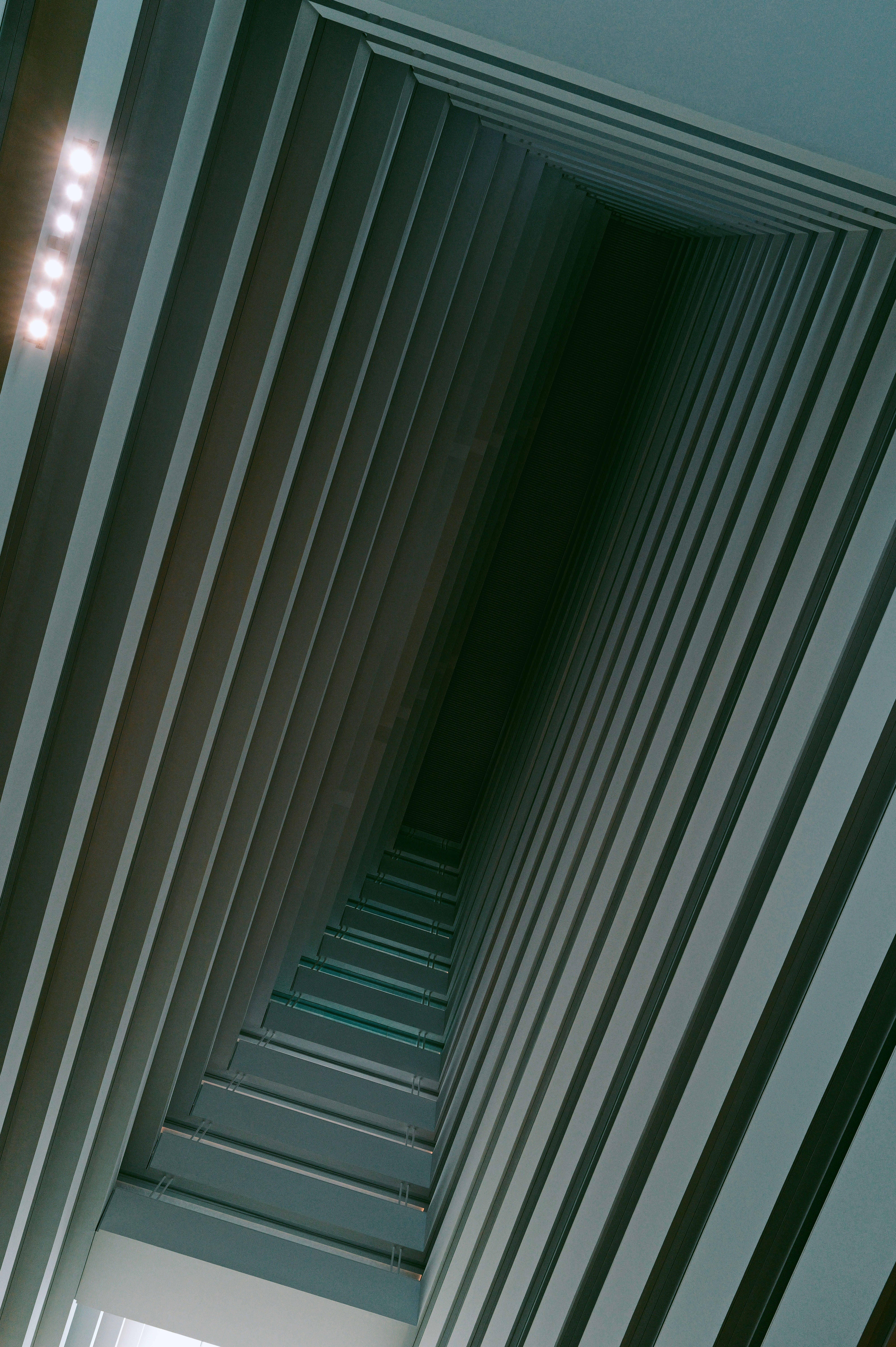 Looking up through a modern building's atrium