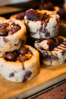 Chocolate chip cookies with candy pieces on top