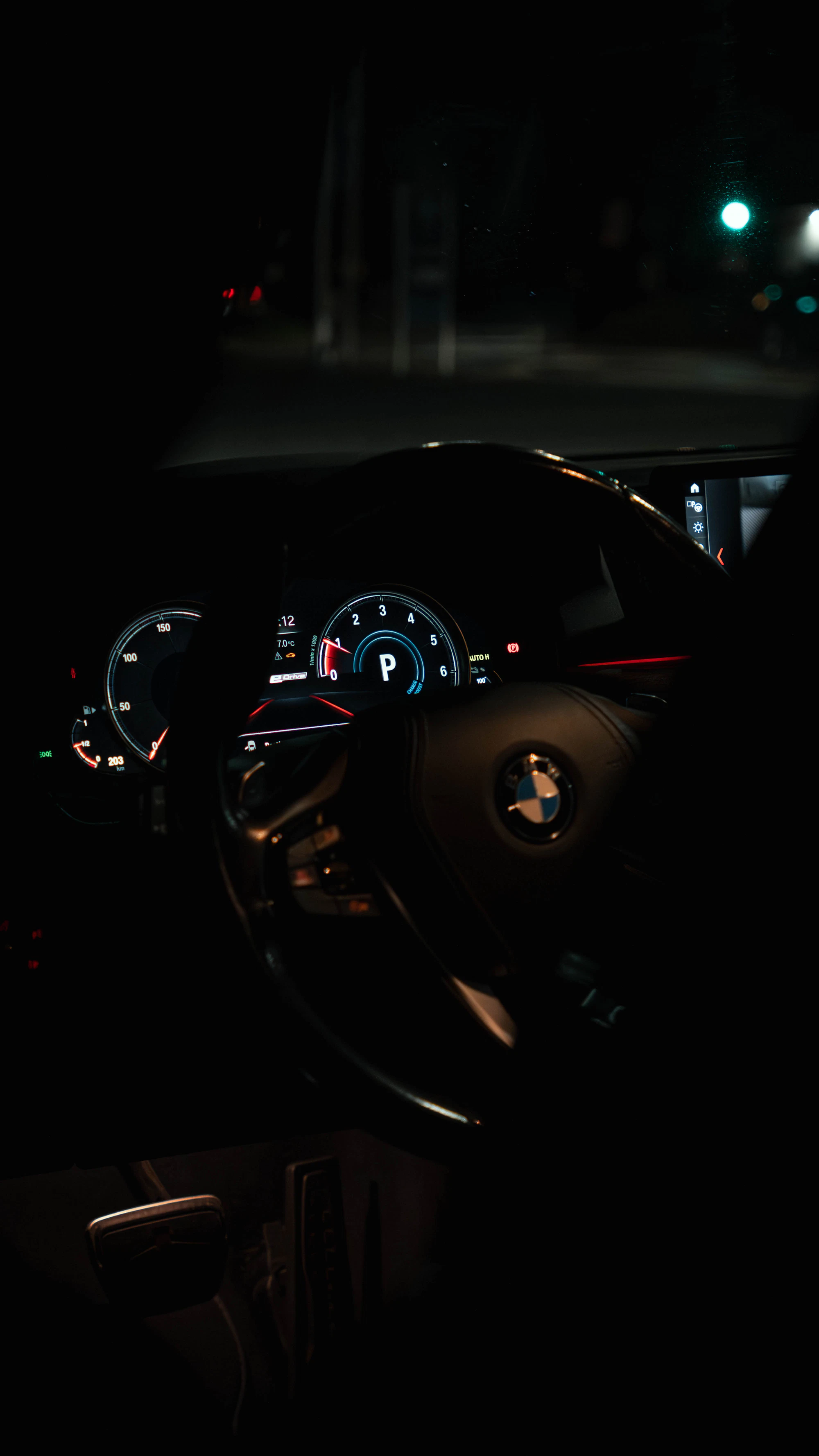 Digital vehicle dashboard with high-contrast driving information at night