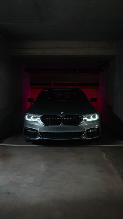 Luxury vehicle on polished garage floor