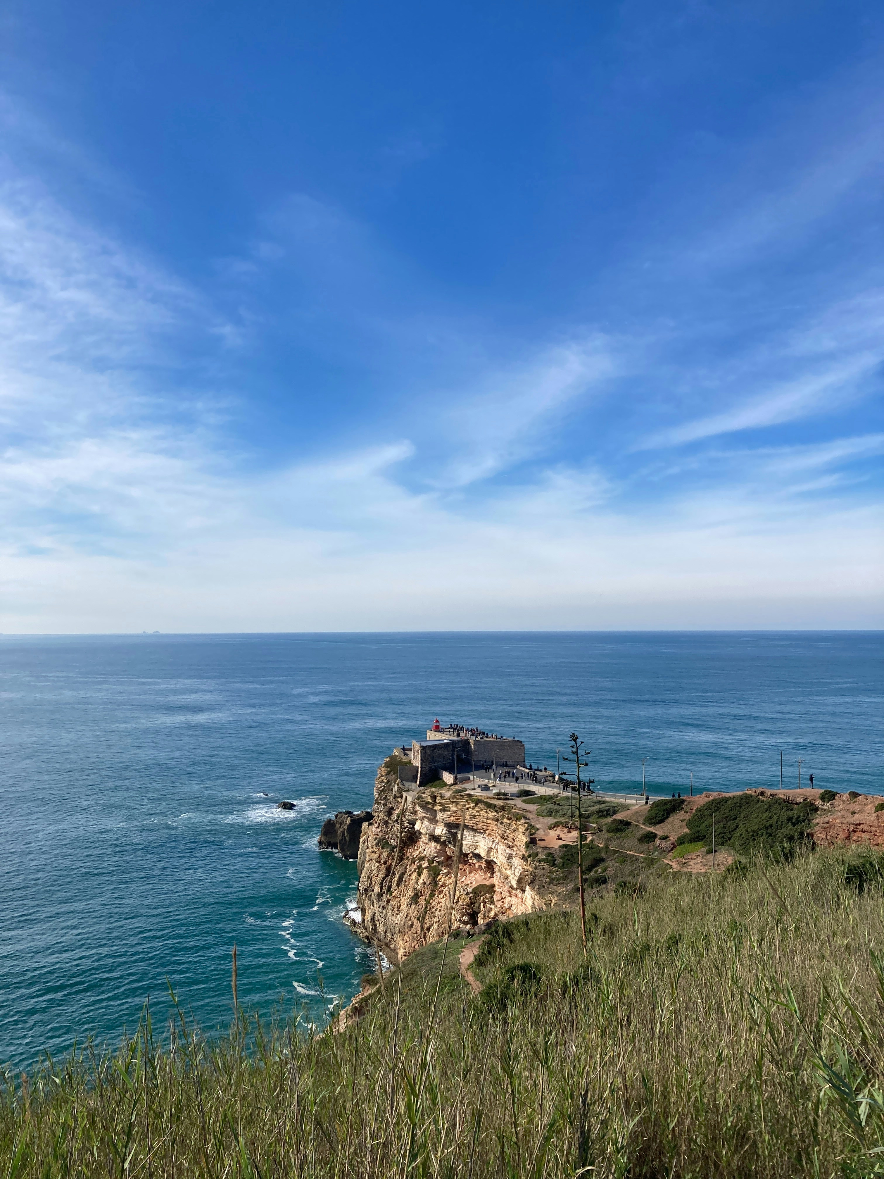 Cliff overlooking the ocean with a building on top