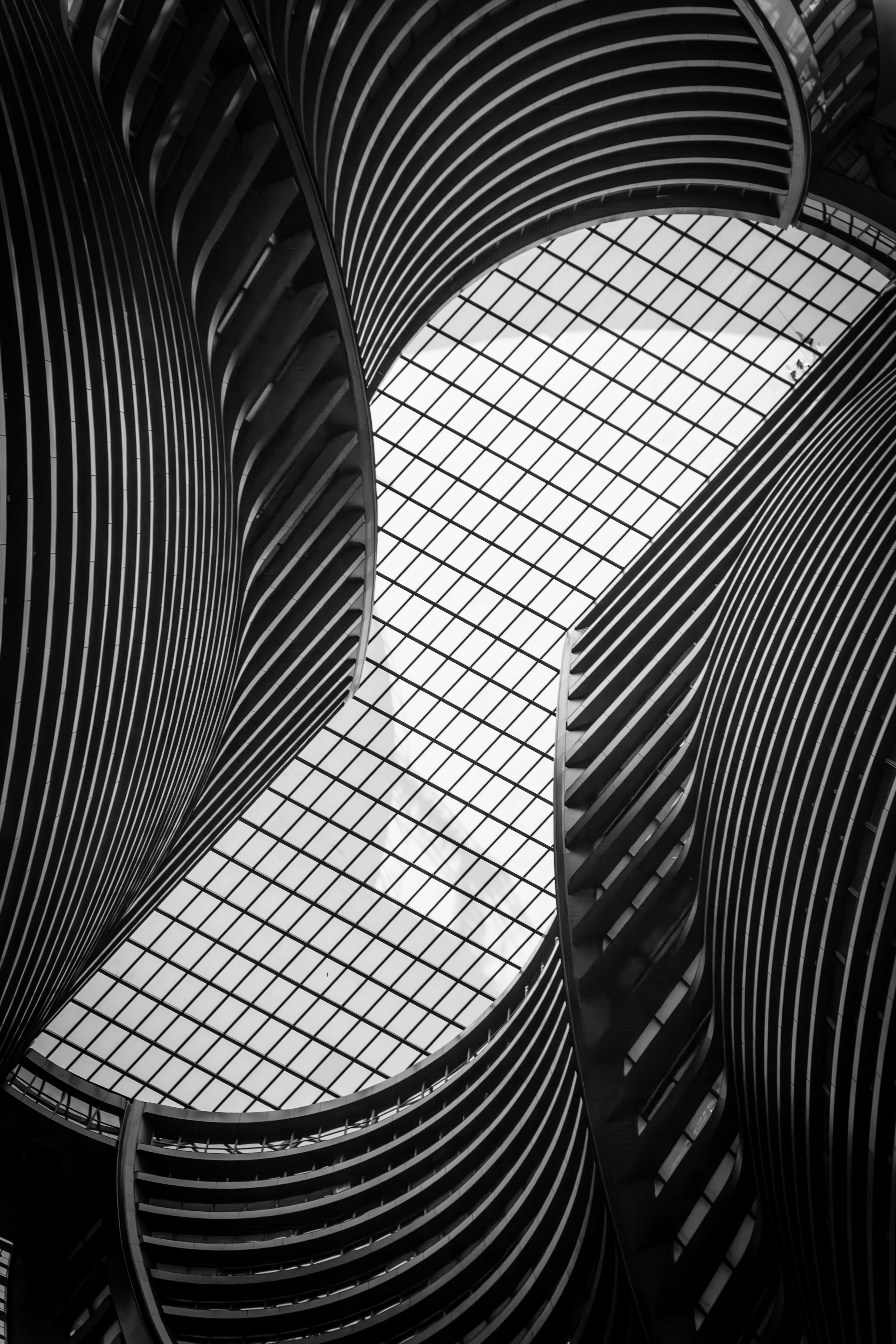 Curving modern architecture with glass ceiling