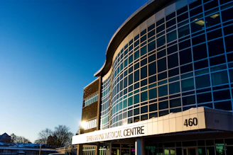 Modern medical centre building with glass facade