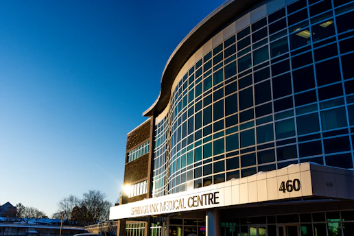 Modern medical centre building with glass facade
