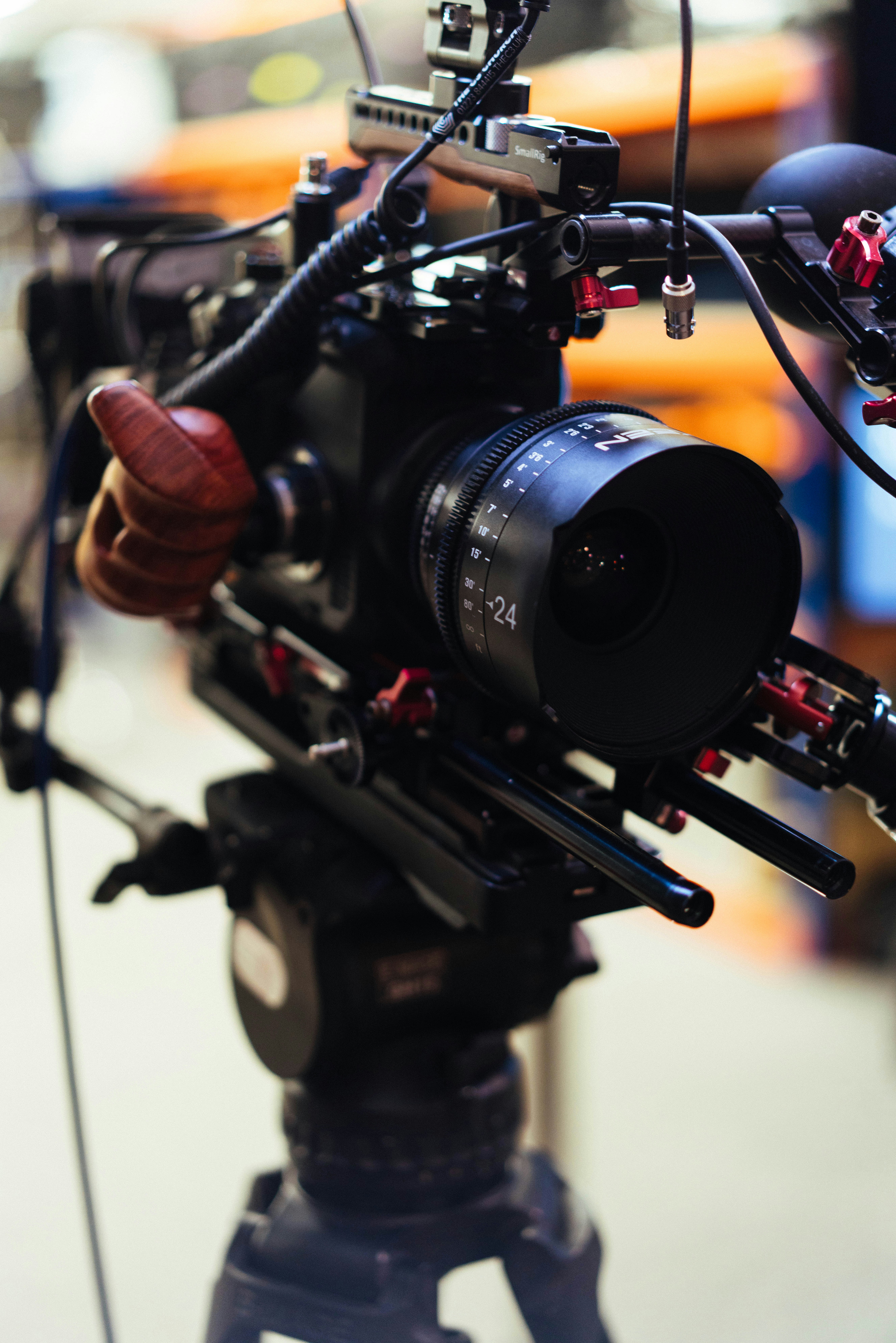 Professional video camera rig on a tripod