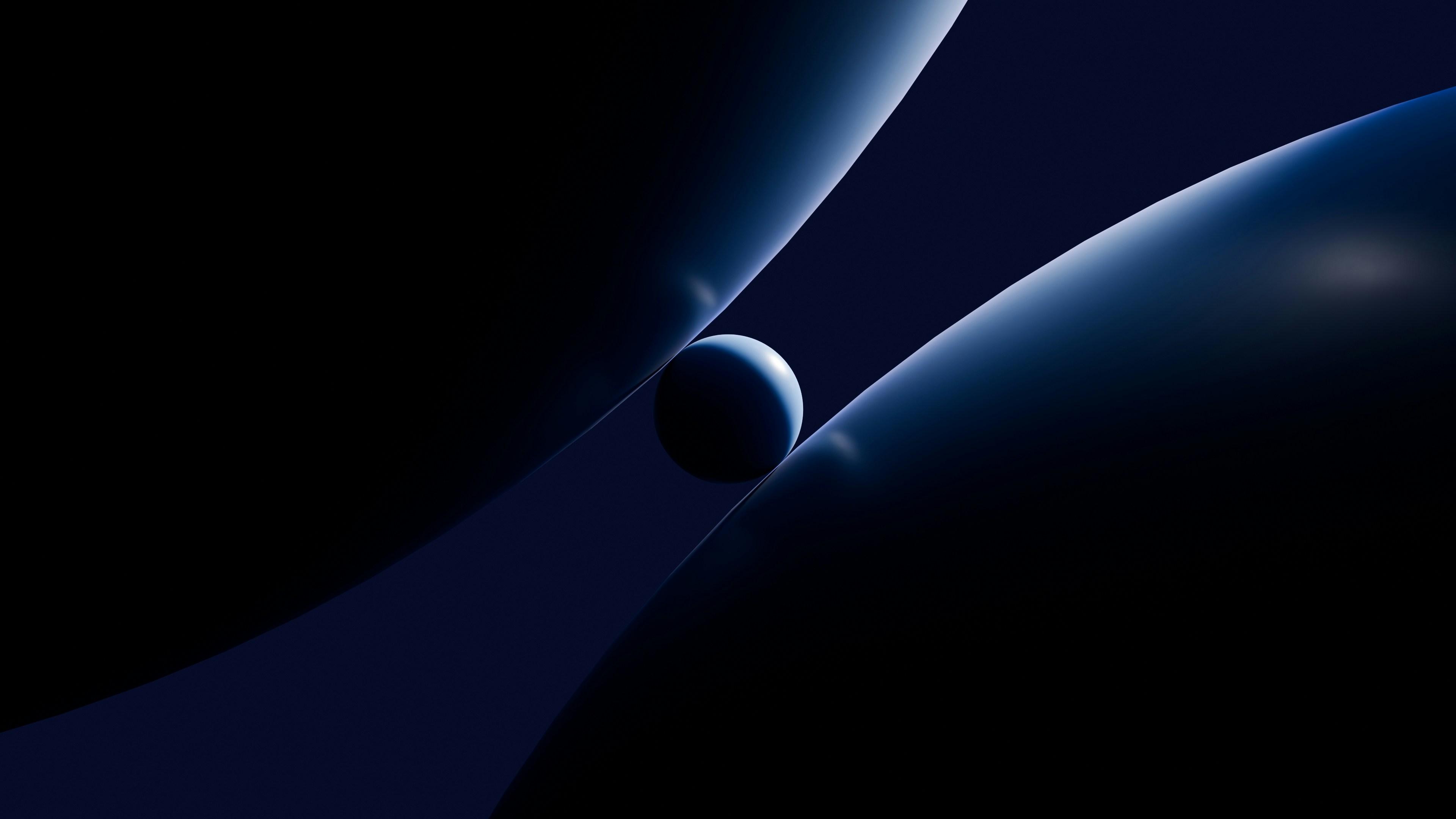 A dark blue abstract background with a sphere.