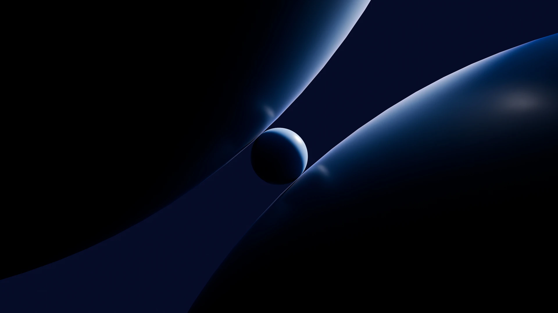 A dark blue abstract background with a sphere.