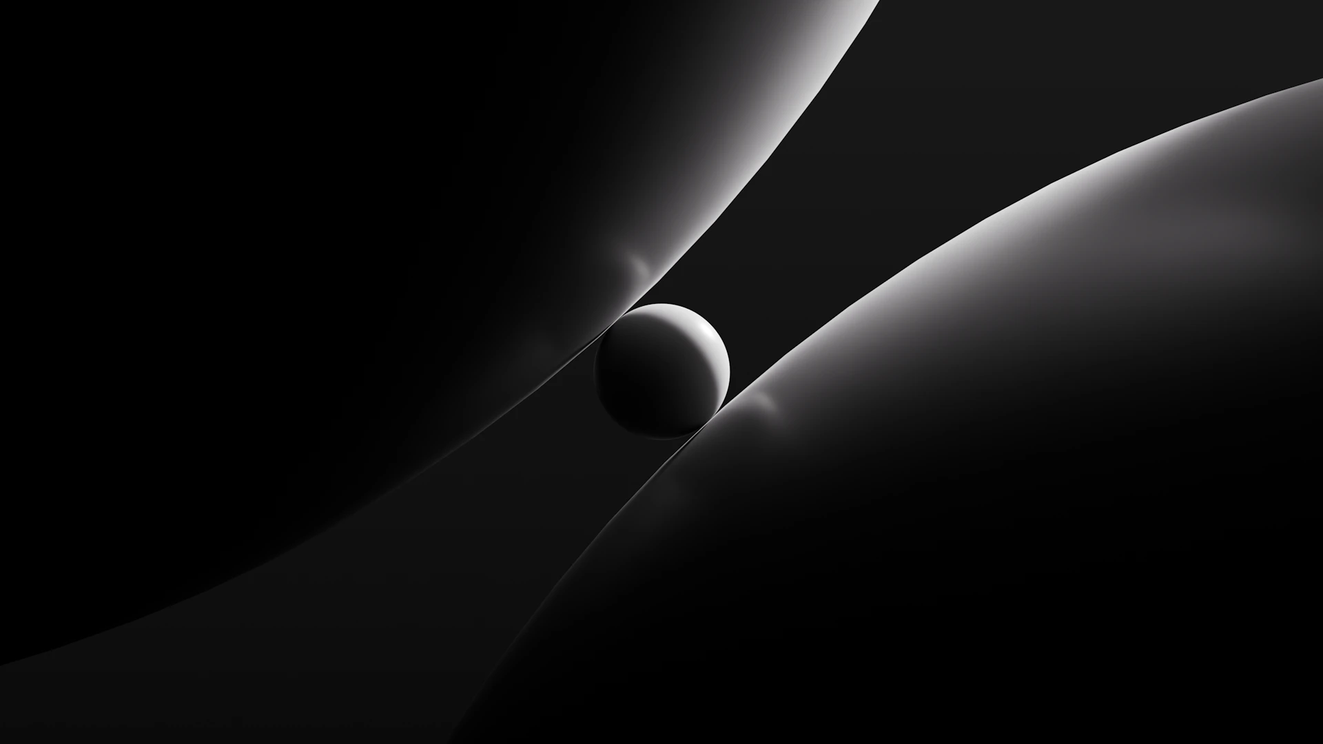 A small sphere resting between two curved surfaces.
