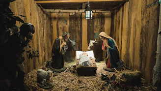 Nativity scene with baby jesus, mary, and joseph
