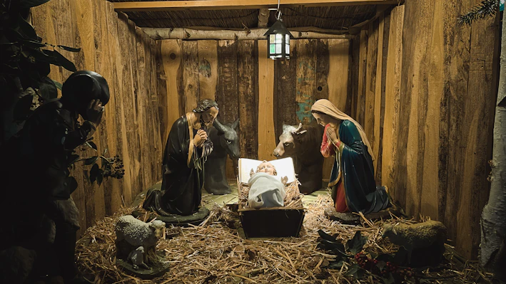 Nativity scene with baby jesus, mary, and joseph