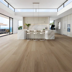 Modern kitchen with island and ocean view