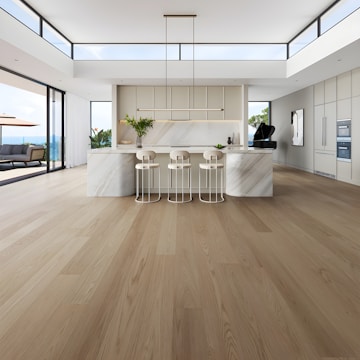 Modern kitchen with island and ocean view